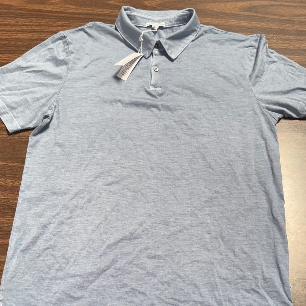NWT James Perse Sueded Jersey Polo Shirt Blue garment dyed medium size 2 NEW!